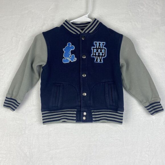 Disney Parks Mickey Mouse Letterman Jacket Boys Extra Small Blue Gray Pockets - Picture 2 of 12